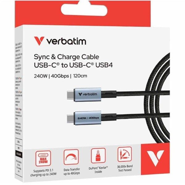 Verbatim Sync & Charge USB C to USB C 240W 40 Gbps120 cm