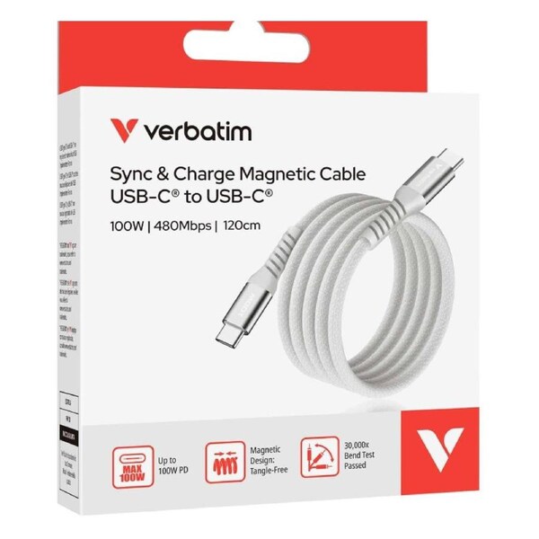 Verbatim Sync & Charge USB C to USB C 100W Magnetic 120 cm - Grey