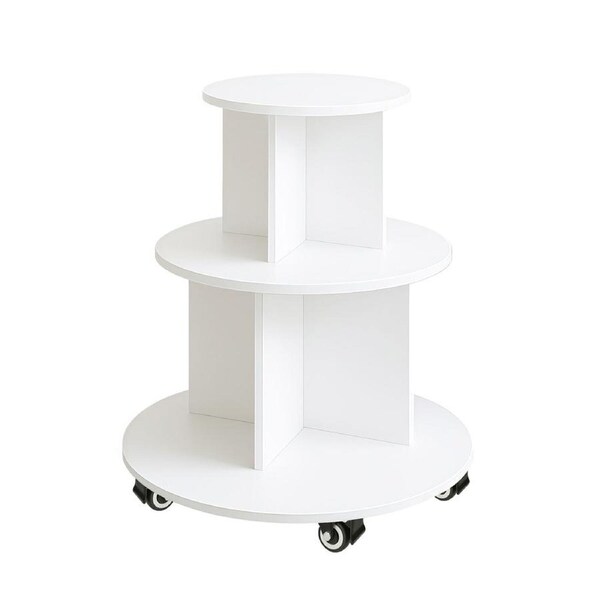 Lauft Rotating 3-Tier Round Display Shelf Organizer Rack Sectioned Shelving Lockable Wheels