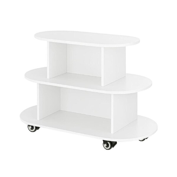 Lauft Rotating 3-Tier Oval Display Shelf Organizer Rack Sectioned Shelving Lockable Wheels