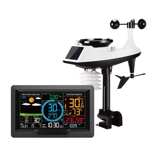 Gear360 Indoor and Outdoor Weather Station with Rain Gauge Wind Speed Temperature Humidity Display