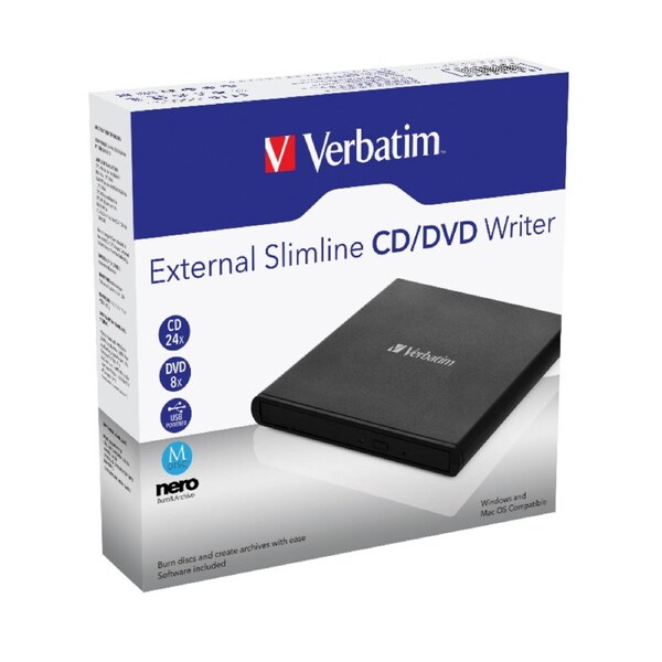 Verbatim External Slimline Mobile CD/DVD Reader Writer Burner Player Ultra