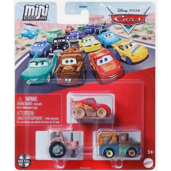 Disney Pixar Cars Die Cast Metal Mini Racers Tractor, Muddy Lightning McQueen & Mater Car 3-Pack