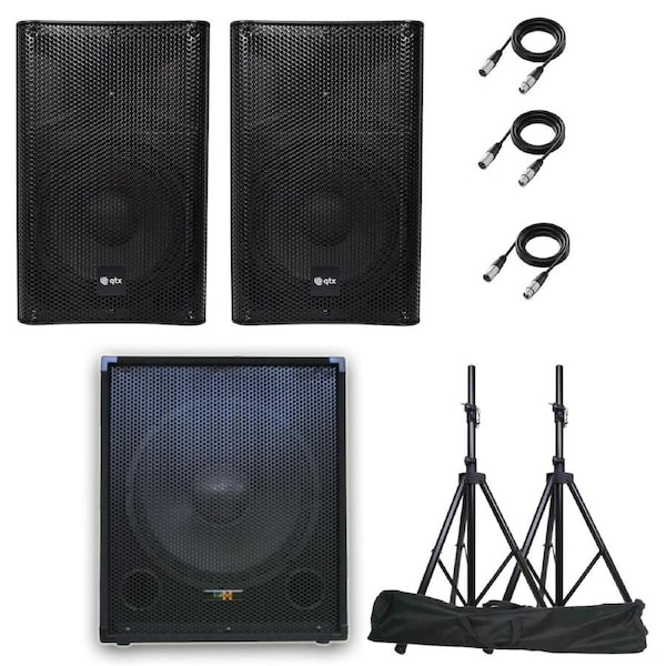 QTX Quest-10SUB Complete Active PA System Bluetooth FM tuner SD with Stands