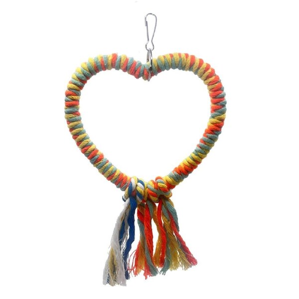Bird Rope Swing Toy Heart Shape Cotton Perch Colourful Stand Parrot Accessory