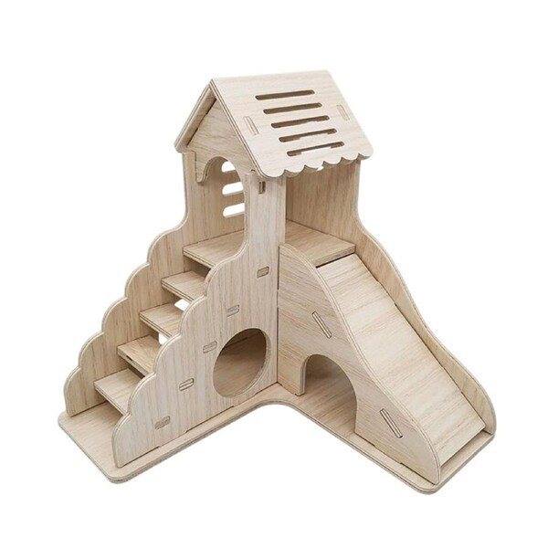 Hamster Wooden House Villa Shelter Small Pet Cage Decor Landscaping Accessories