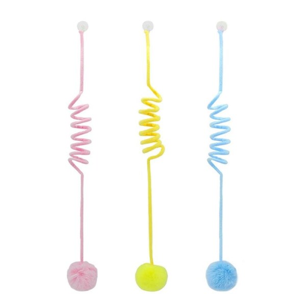 3PCS Suction Cup Cat Toys Pom Ball Cat Toy Spring Cat Interactive Play Set