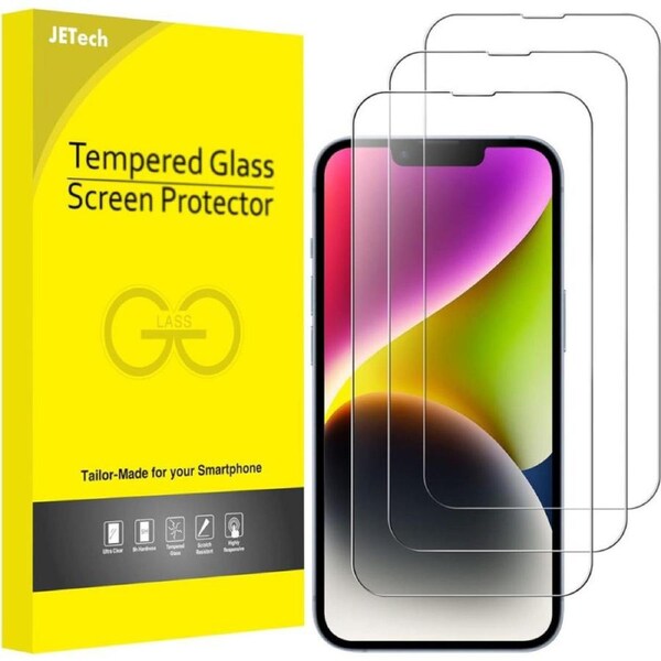 JETech 3-Pack Full Coverage Screen Protector for iPhone 14 Plus 6.7-Inch, 9H Tempered Glass Film Case-Friendly, HD Clear