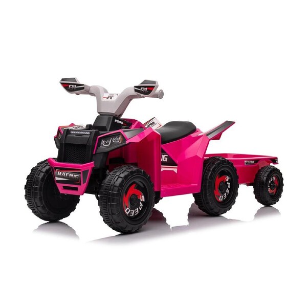 6V Kids Electric Ride On ATV Quad with Trailer - Pink