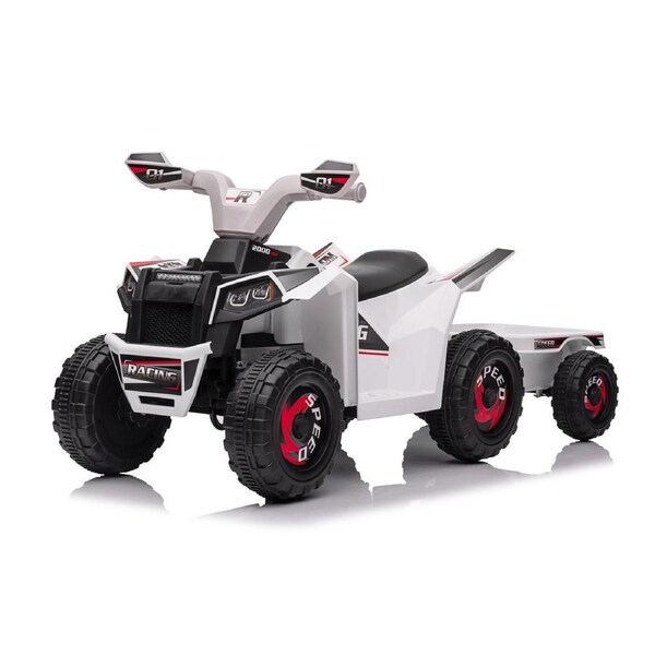 6V Kids Electric Ride On ATV Quad with Trailer - White