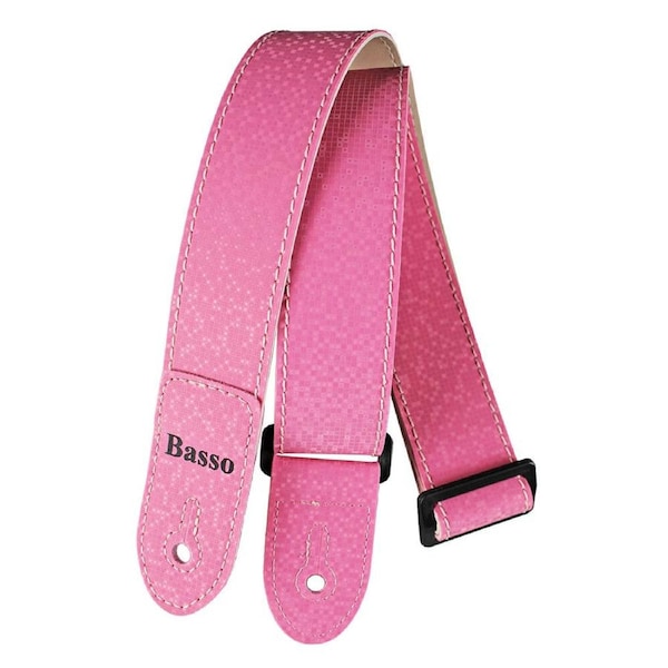Basso Kids Guitar Strap - Pink SF197, Adjustable 67-118cm, 5cm Wide, Recyclable Synthetic Material