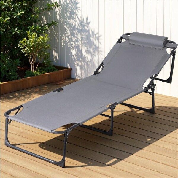 Gardeon Sun Lounge Folding Lounger Camping Beach Chair Patio Outdoor Furniture Garden Grey