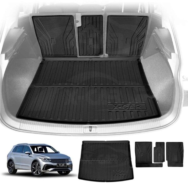 Boot Liner Set for Volkswagen VW Tiguan 2016-2024 All Weather Heavy Duty Car Trunk Back Seat Protector Cargo Kick Mats