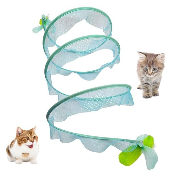 Cat Tunnel Toy Set Collapsible Cat Tube with Teaser Wand Feather Toy Indoor Play