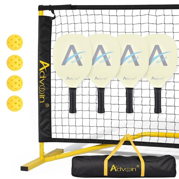 ADVWIN Pickleball Set with Net, 22FT Regulation Size Pickleball Net System with 4 Paddles, 4 Pickle Balls & Carry Bag, Portable Pickleball Net for Driveway Backyard
