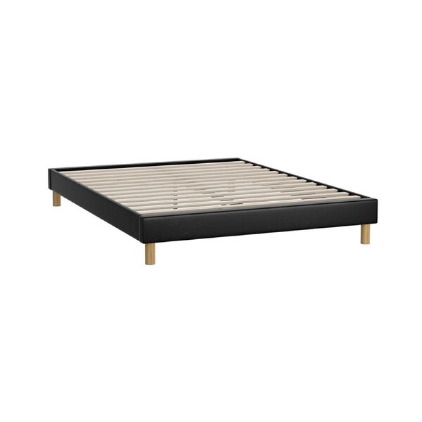 Oikiture Bed Frame Double Size Bed Base Black Leather
