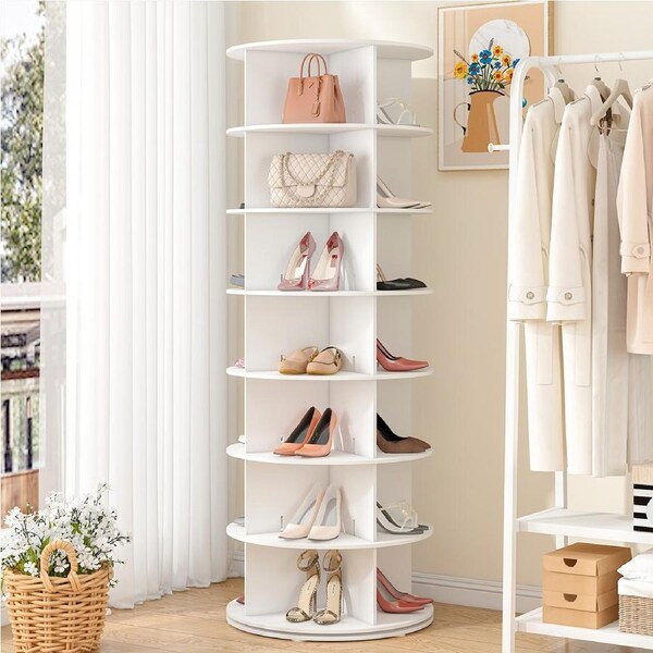 Advwin 7 Tier 360 Rotating Shoe Rack Tower Book Storage Lazy Susan Display Stand