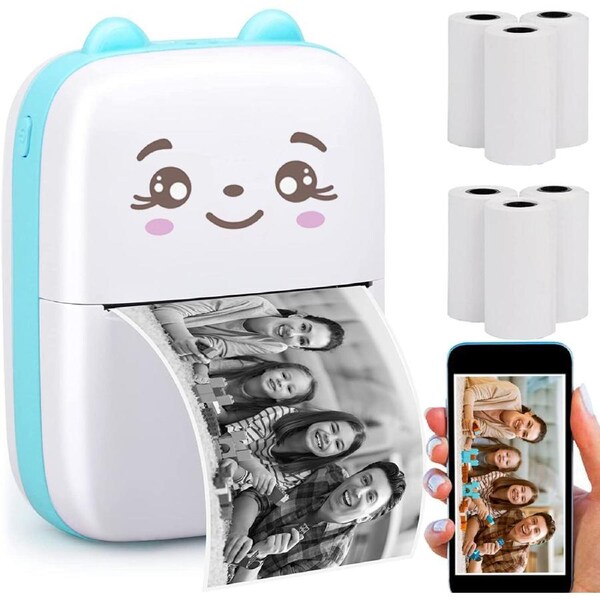 Mini Printer Portable Thermal Printer for Smartphones Wireless Bluetooth Pocket Printers 6 Rolls Paper Inkless Tiny Printer for kids students