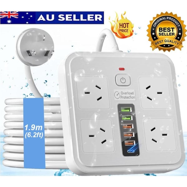 Powerboard USB 10in1 Power Board with Surge Protection Smart USB C Power Board with 4-Outlets Wall Mountable Powerboard with Switch Childproof Design