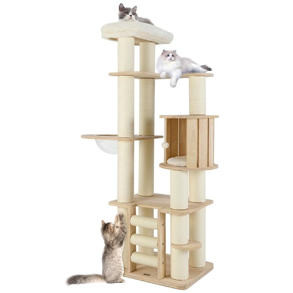 Costway 1.8M Tall Cat Tree Wooden Cat Tower Scratching Posts Multi-Layer Activity Center for Cats