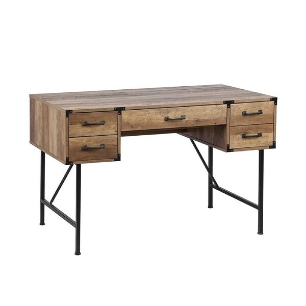 Maestro Furniture Oxford Computer Study Office Writing Desk 120cm 5-Drawers Rustic Oak