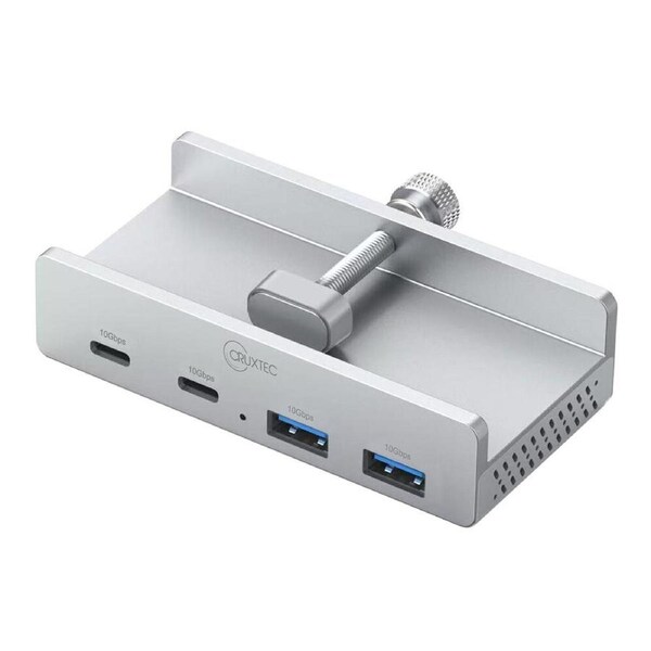 Cruxtec 4-Port USB 3.1 Hub w/ Type-C DC 5V Port USB-A SD Card Clamp-Mounted