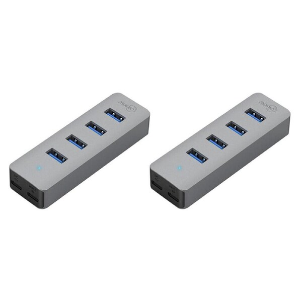 2PK Cruxtec 4-Port USB 3.0 Hub w/ Type-C Power Port USB-A For Laptop Silver