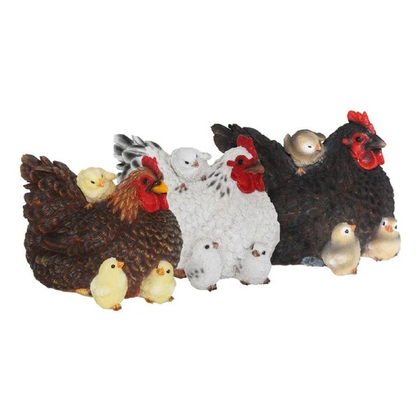 3pc Esschert Design Lying Hen w/ Chicks Statue Animal Ornament Garden Decor