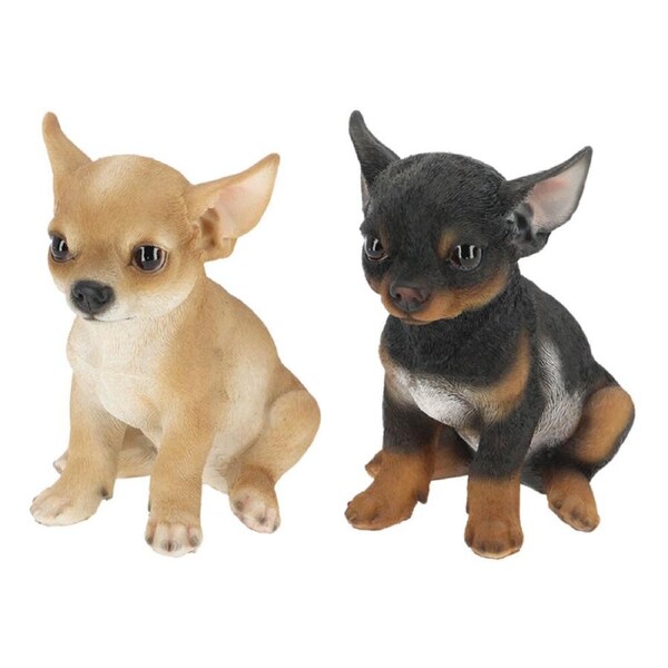 2pc Esschert Design Sitting Chihuahua Statue Garden Animal Ornament Brown Black