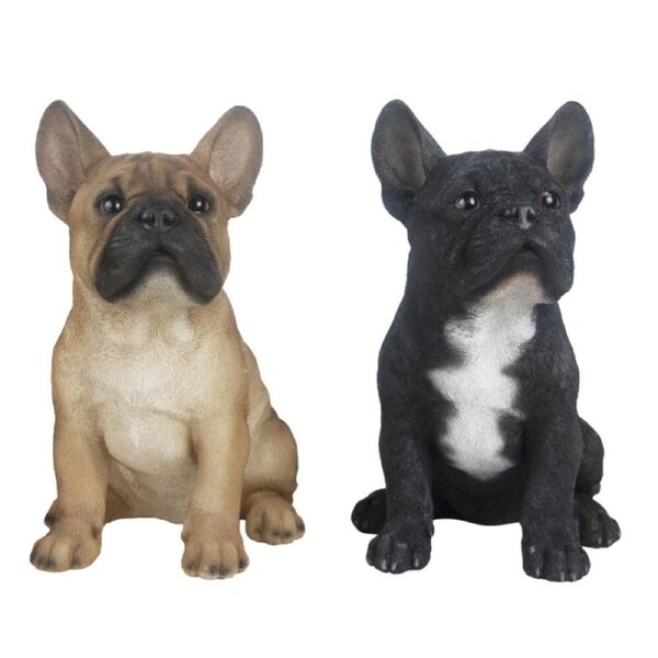 2pc Esschert Design Sitting French Bulldog Statue Garden Ornament Brown Black