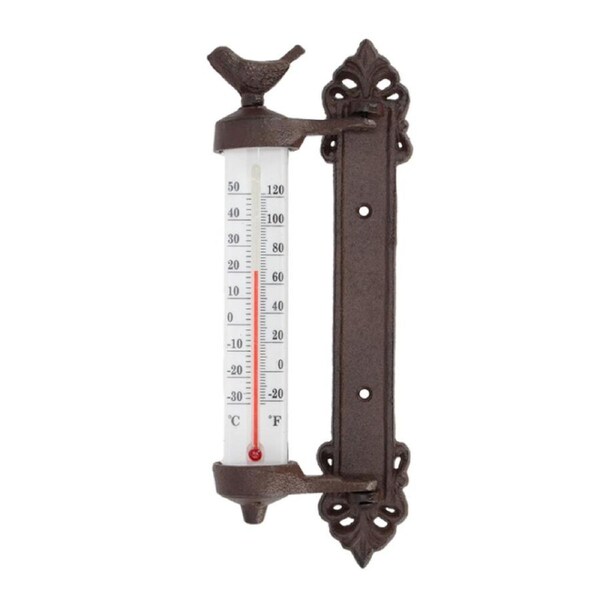 Esschert Design Cast Iron Wall Thermometer Bird Home Decor 27.3cm Rustic Brown