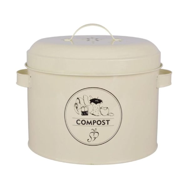 Esschert Design Compost Tin Container Home/Kitchen Organiser 27.5cm Cream