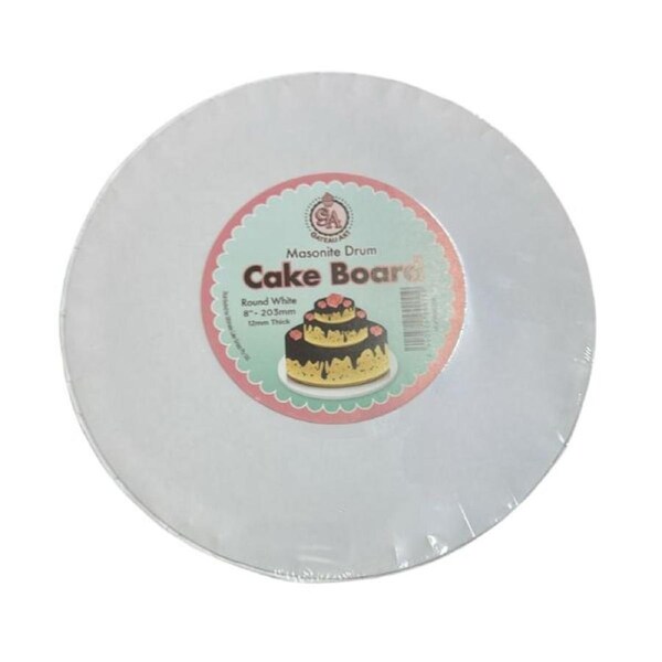 8in Round Masonite 12mm Drum Cake Board - White