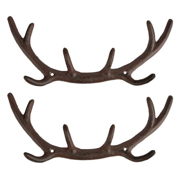 2PK Esschert Design Cast Iron Antler Wall Hook Small Home Decor 29cm Brown