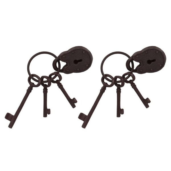 2PK Esschert Design Decorative Key Ring w/ Lock Small Cast Iron Home Wall 19.8cm