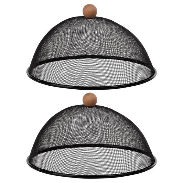 2PK Esschert Design Iron Food Cover Dinning Tableware Kitchen Round Small Black