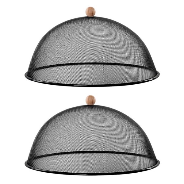 2PK Esschert Design Iron Food Cover Dinning Tableware Kitchen Round Large Black