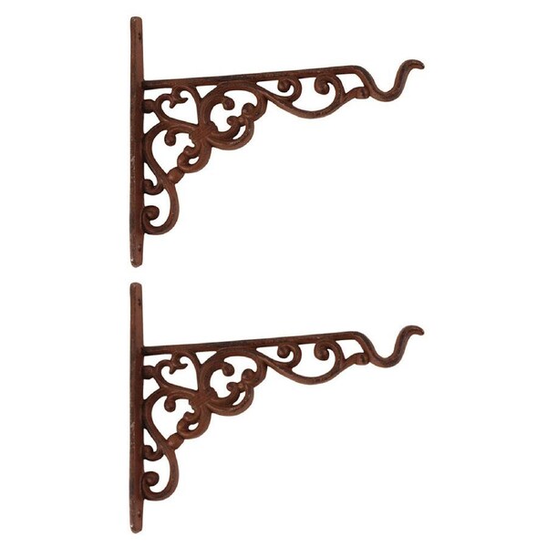 2PK Esschert Design Cast Iron Hanging Basket Hook Outdoor Decor Small Brown