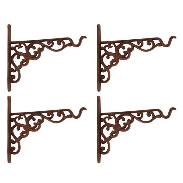 4PK Esschert Design Cast Iron Hanging Basket Hook Outdoor Decor Small Brown