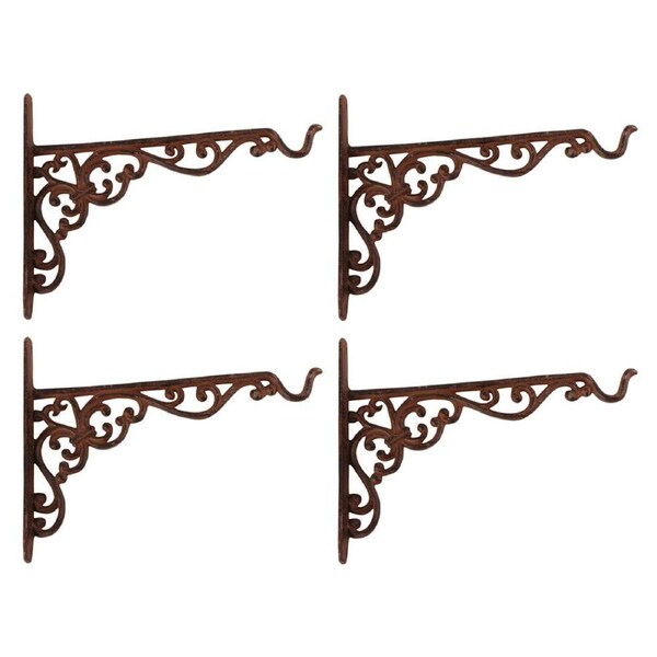 4PK Esschert Design Cast Iron Hanging Basket Hook Outdoor Decor Medium Brown