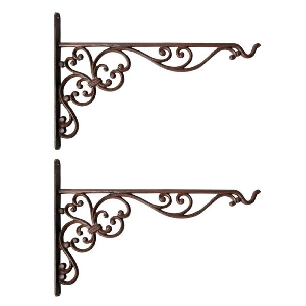 2PK Esschert Design Cast Iron Hanging Basket Hook Outdoor Decor Large Brown