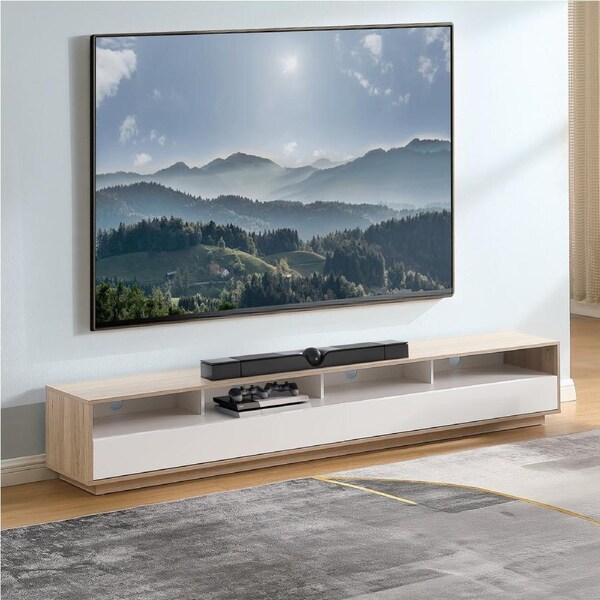 Suave Low Line TV Unit 2200mm , Sound Bar Shelf, Oak and White by Tauris
