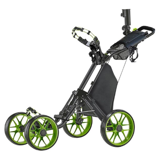 CaddyTek CaddyCruiser ONE Pro One-Click Folding 4-Wheel Golf Push Cart - Lime