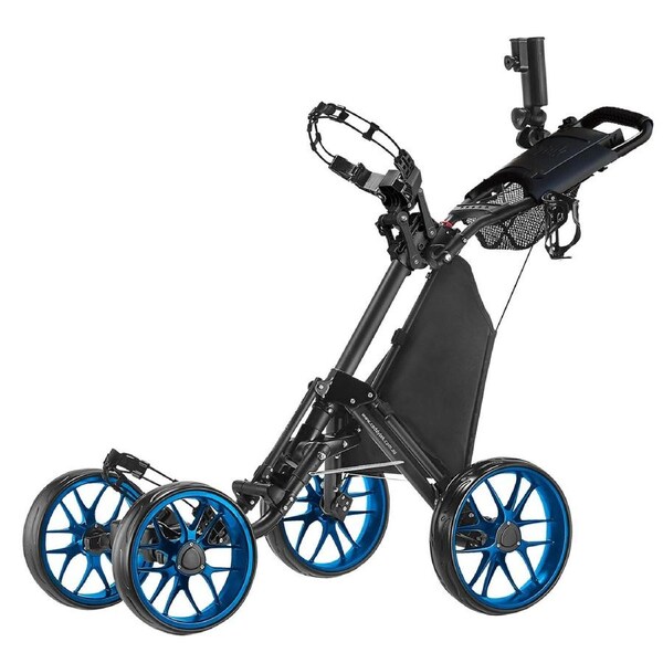 CaddyTek CaddyCruiser ONE Pro One-Click Folding 4-Wheel Golf Push Cart - Blue