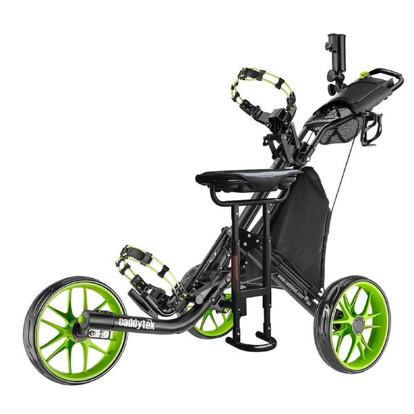 CaddyTek CaddyLite EZ-Fold Pro 3-Wheel Golf Buggy / Push Cart - Lime + Removable Seat