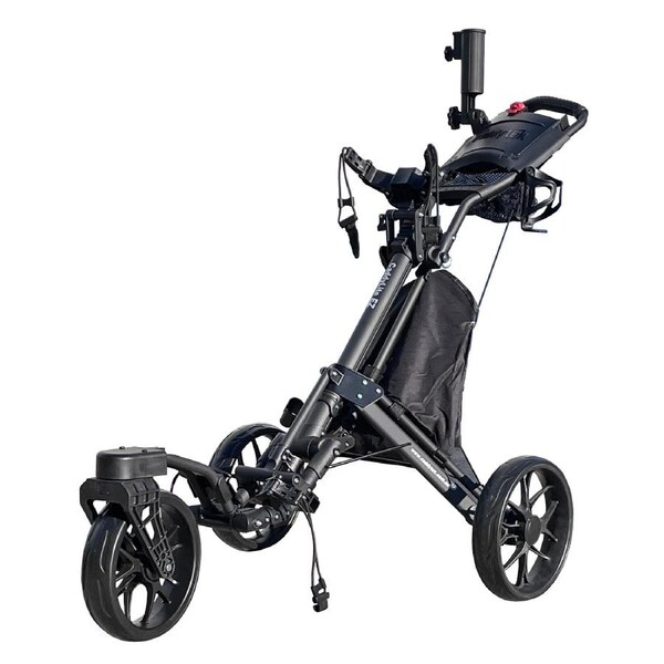 CaddyTek CaddyLite EZ-S Pro One-Click Folding 3-Wheel Golf Buggy with 360-Degree Swivel Front Wheel - Black