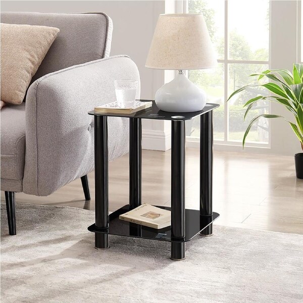 ACE End Table 400mm Tempered Glass and Steel Black by Tauris
