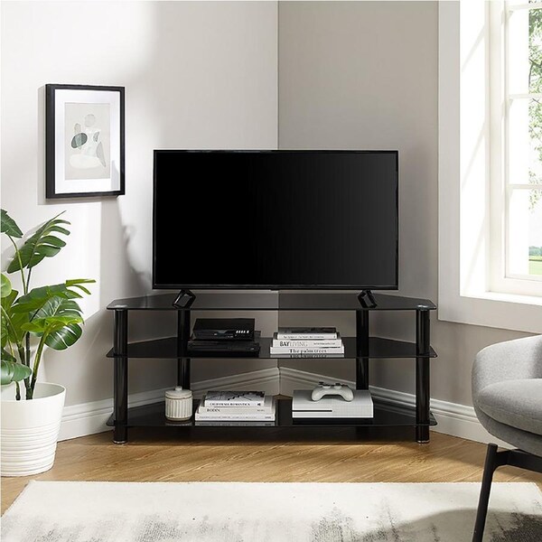 Tauris ACE Entertainment Center, TV Stand, Entertainment Unit 1200mm Tempered Glass and Steel Unit Black