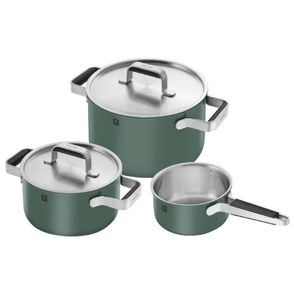 3pc Zwilling Pure Ceramic Stainless Steel Pot Saucepan Cookware Set w/ Lid Green
