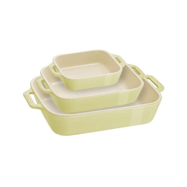 3pc Staub Ceramic Non-Stick Oven Dish Rectangular Baking Dishes Set Green